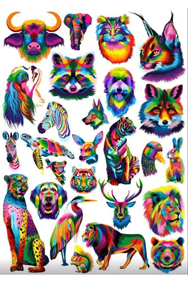 Rainbow Patterned Animals Sticker Set - 1