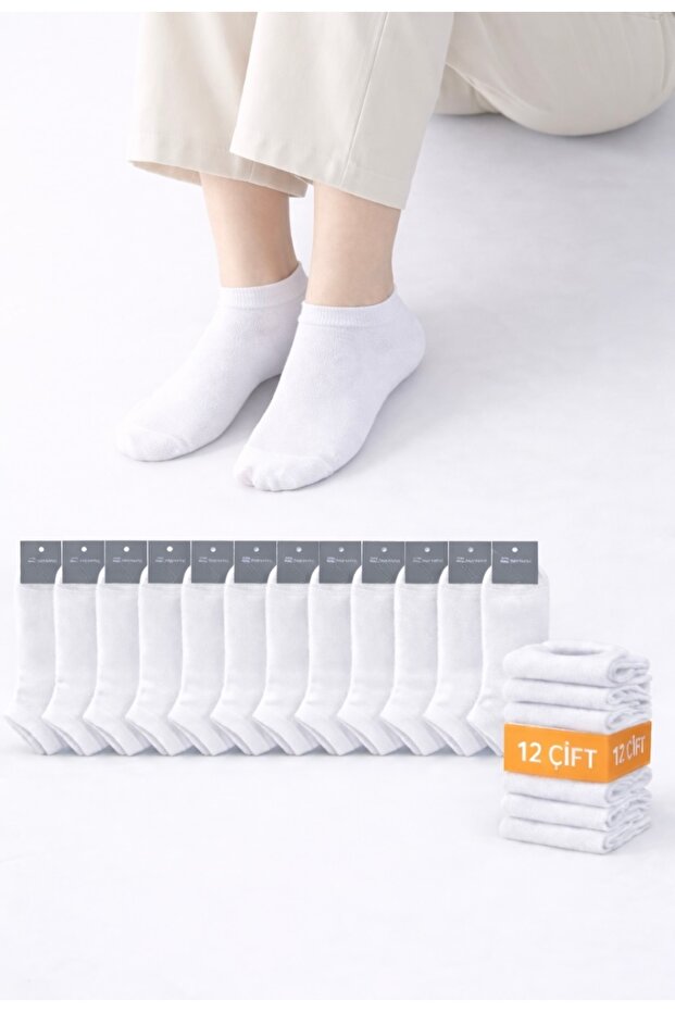 12 Pairs of White Women's Socks 100% Cotton
