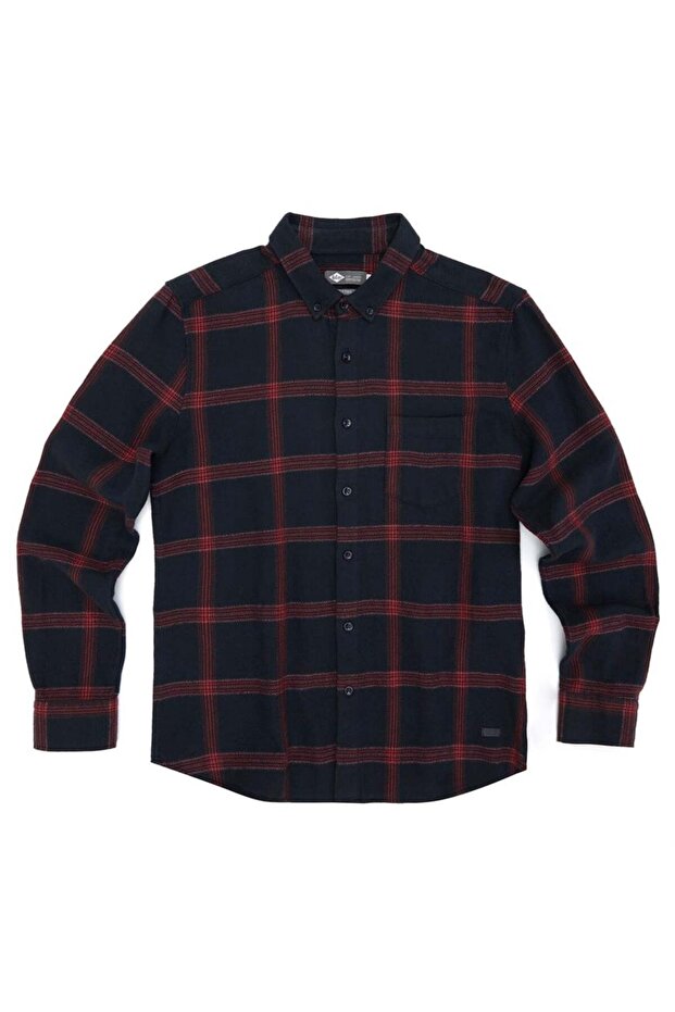 Charles Men's 100% Cotton Woven Shirt Navy-Red Plaid