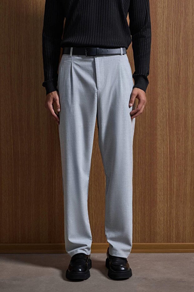 Men's Baggy Fit Fabric Trousers Gray