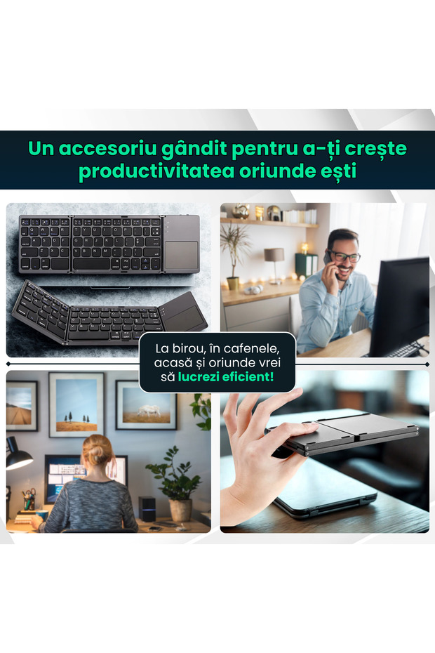 Universal foldable keyboard, Wireless, Bluetooth, compatible with Windows, Android, iOS, SmartTV, Silver - 7