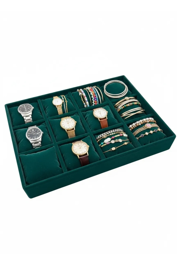 Domestic Production Tokyo Model Suede Fabric Khaki Green Color 12 Padded Drawer Ici Jewelry Box