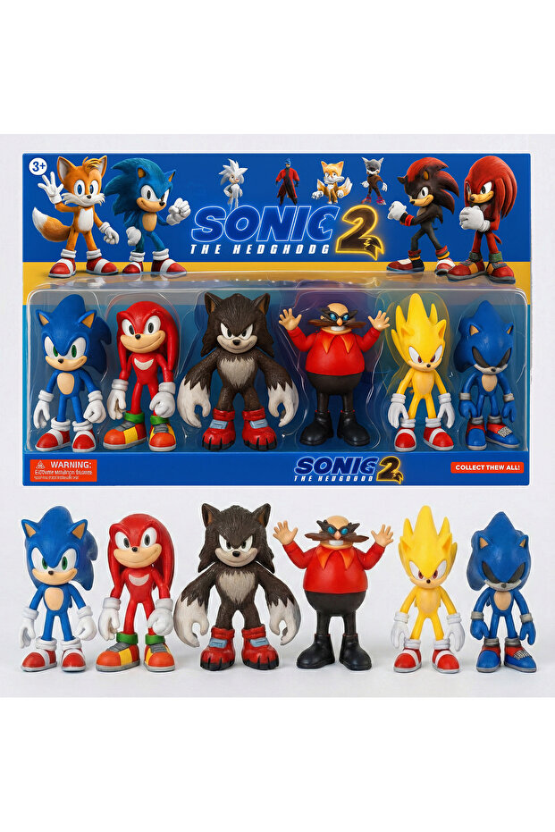 Sonic Hedgehog Character Collectible Toy Figures Cake Topper 6-Pcs Sonic 2 Playset for Kids Eid Gift