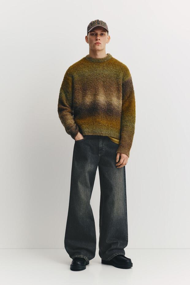 Kontrast bel detaylı geniş paça jean - 1