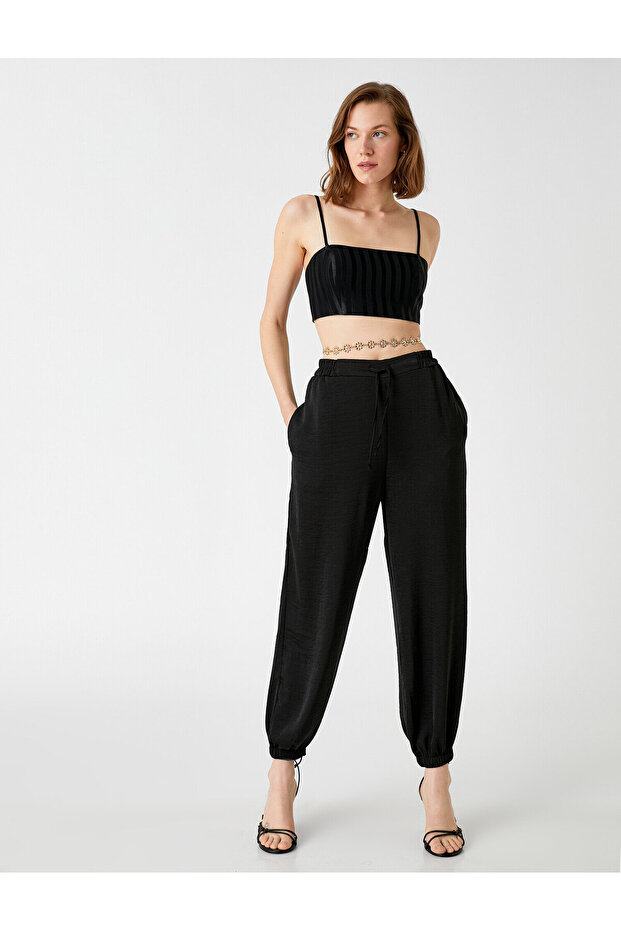 Jogger Pants with Tie-Waist, Pockets, Satin Look
