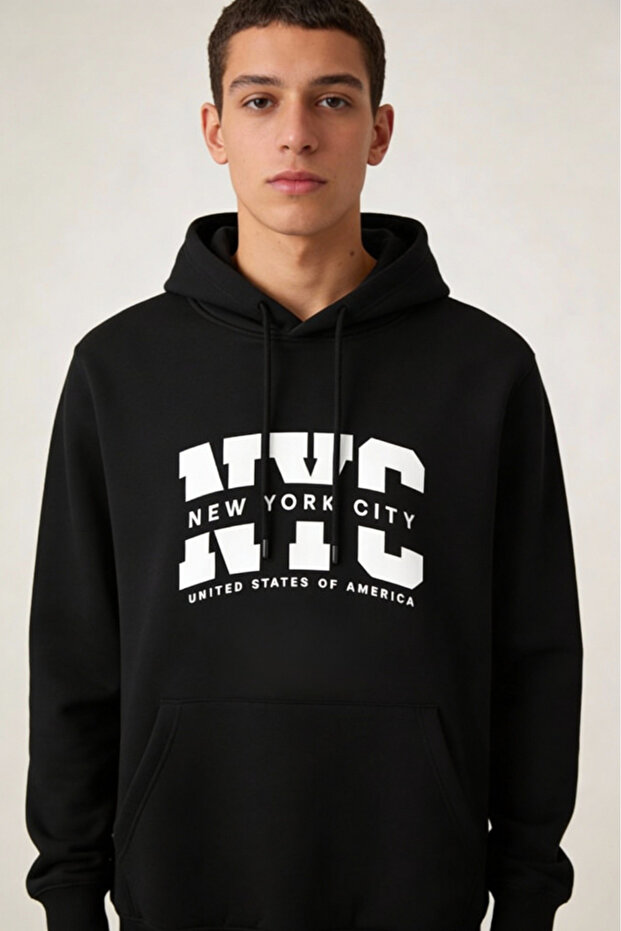 ''NYC Baskı Kapüşonlu Sweatshirt''