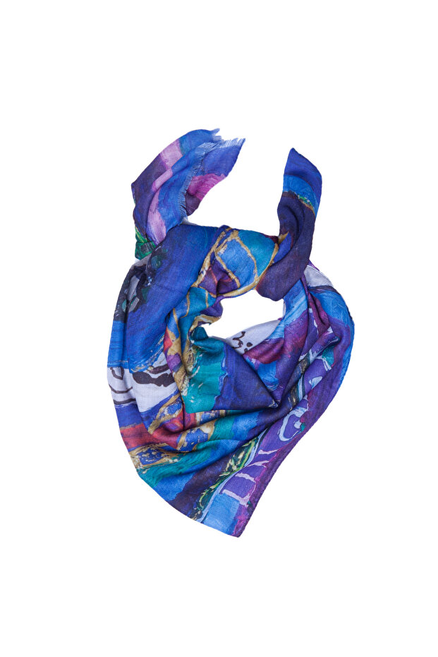 "Blue Water" Patterned Scarf - 2