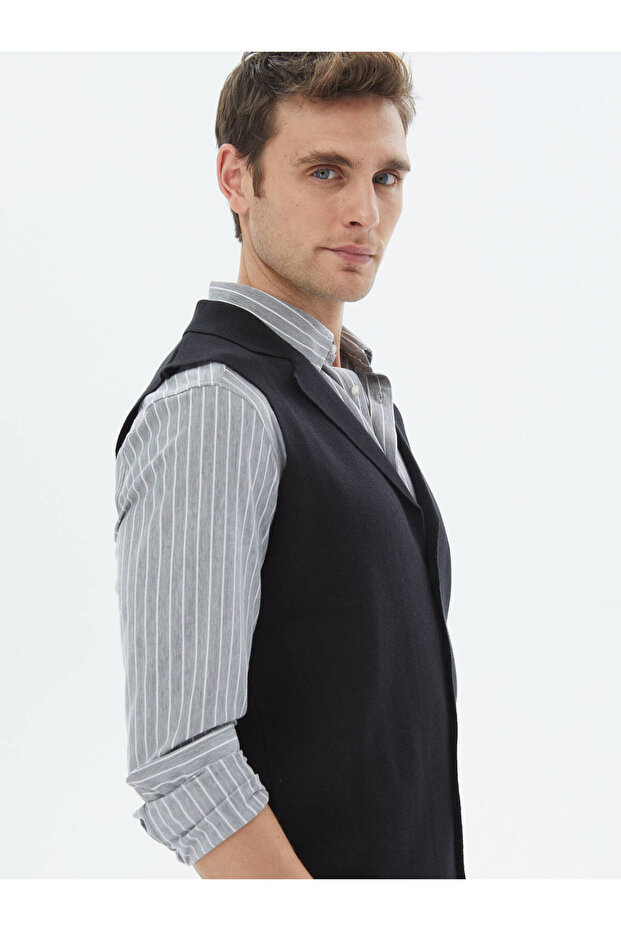 Siyah Düz Örgü Triko Yelek - 5