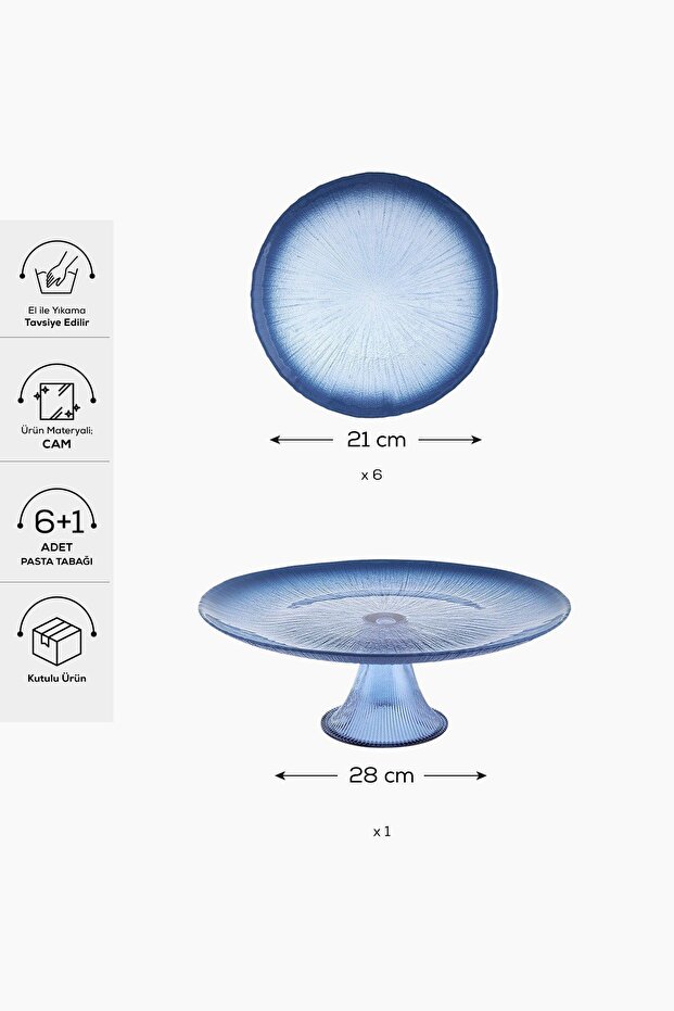 Resif 7 Parça Pasta/Tatlı Seti Mavi - 2