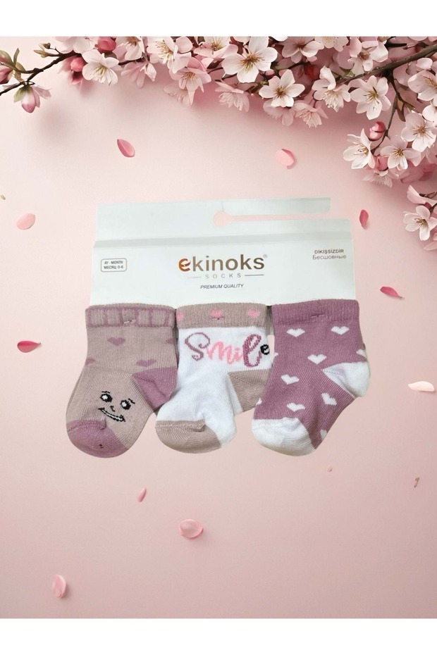 Smile Triple Baby Socks Dusty Rose