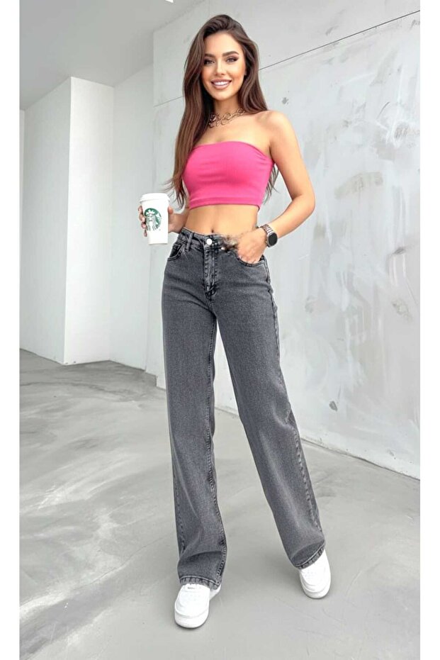 Nadia Stretch Relaxed-Fit Women's Smoked Gray Super High-Waisted Relaxed-Leg Denim Jeans