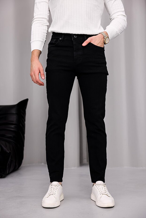 Men's Black Denim Jean Trousers Slim Fit Lycra Narrow Leg