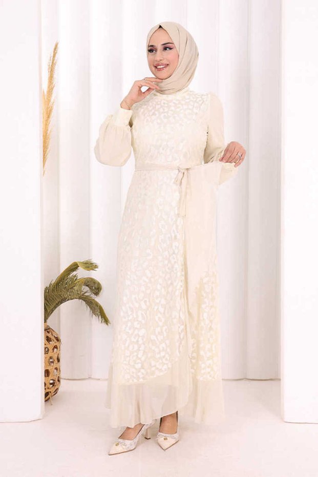 Lace Look Chiffon Ruffle Detail Dress 3783 Jewel
