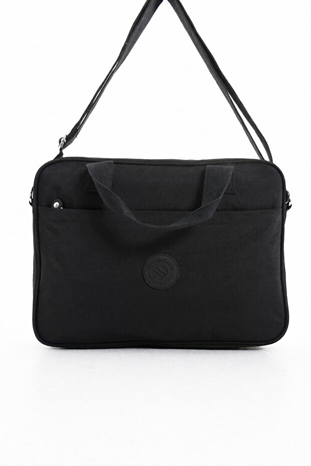 Unisex Crinkle Black Color Waterproof Briefcase and Laptop Bag with Laptop Compartment and Cross-Hand Strap