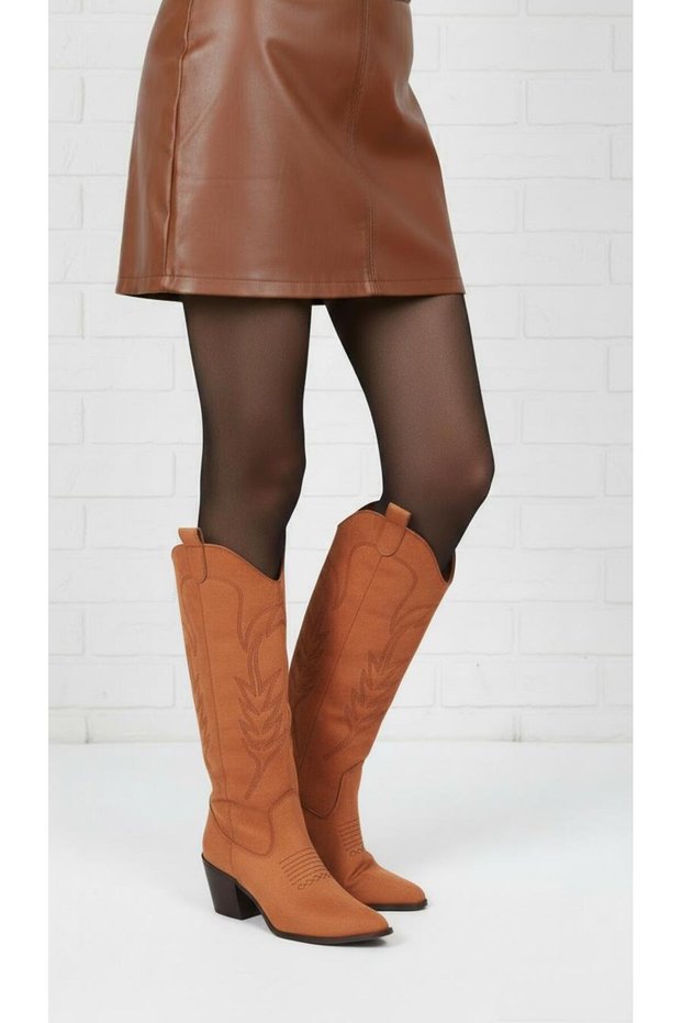 Large Size Women's Cowboy Boots 41-42-43-44 Brown Suede