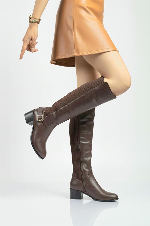 Large Size Women's Boots 41-42-43-44-45 Brown Leather