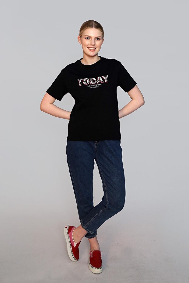 Sany Women's 100% Cotton O-Neck T-Shirt Black