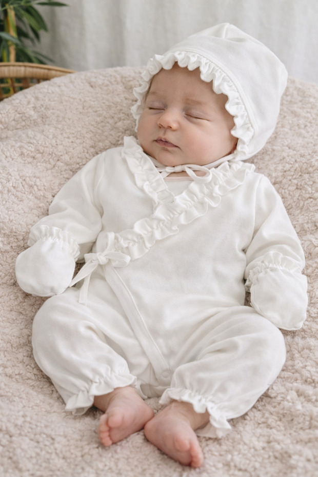 Newborn Ruffled Kimono Romper Hospital Release 100% Cotton Fabric