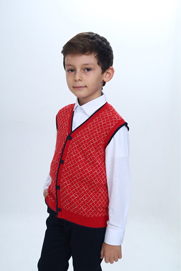 سترة تريكو بأزرار على شكل حرف V للأولاد - منقوشة بشكل مائل - 3