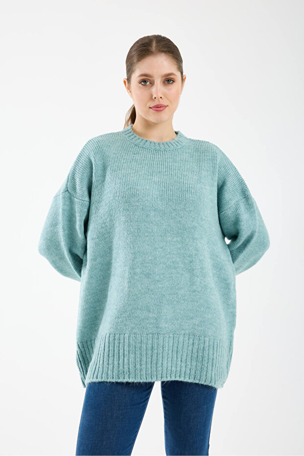 Oversize Basic Mint Uzun Kadın Kazak - 3