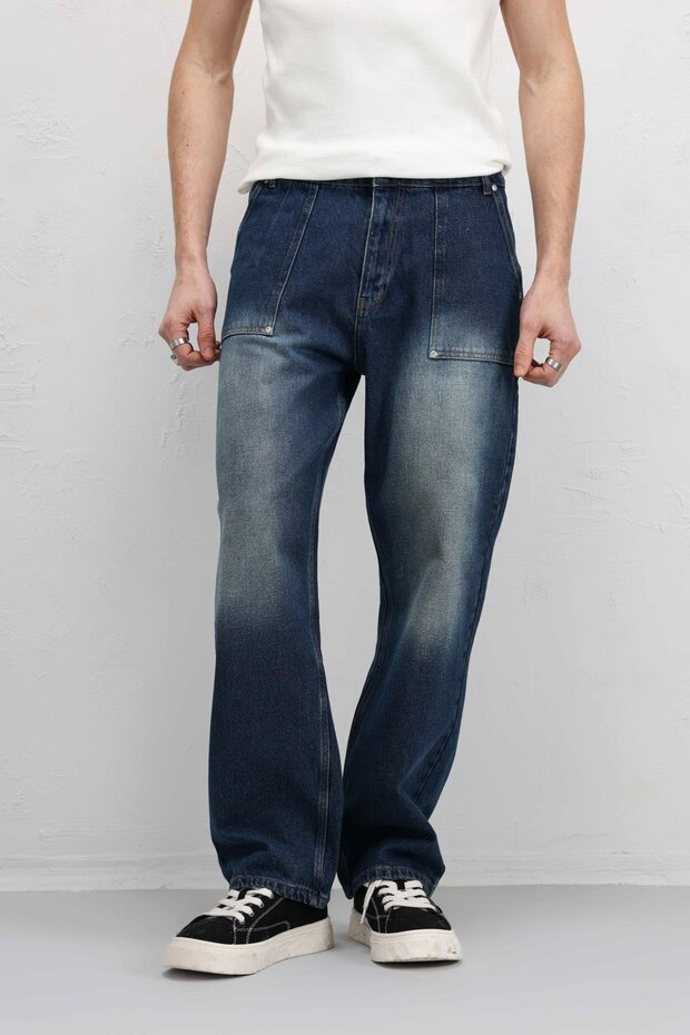 Pocket Detailed Baggy Fit Jean Light Blue