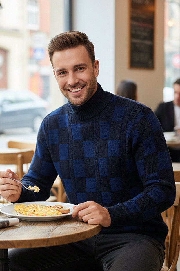 Men's Half Crew Neck Patterned Sweater - 3