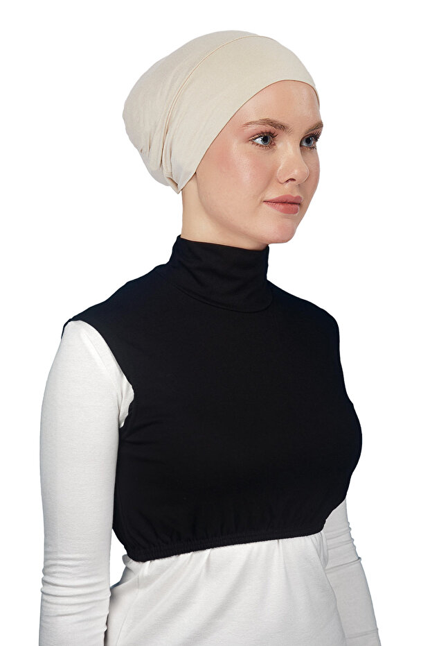 Zero Sleeve Turtleneck Full Neck Lycra Combed Cotton Women's Half Body - Black