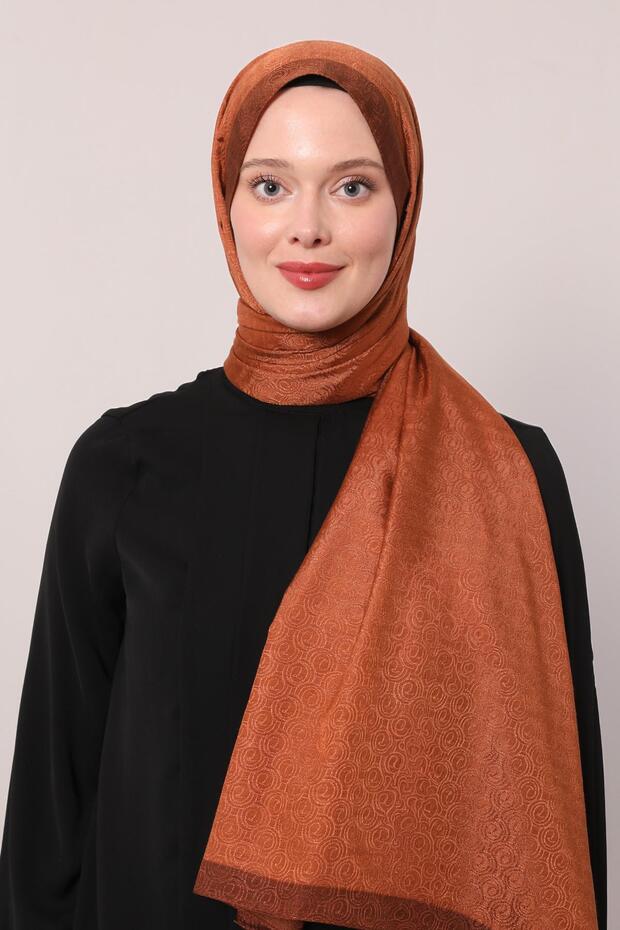 Kiremit Halka Desen Monogram Şal - 3