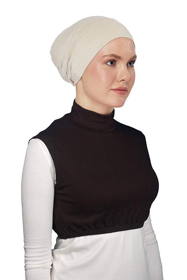 Zero Sleeve Turtleneck Full Neck Lycra Combed Cotton Women's Half Body - Dark Brown