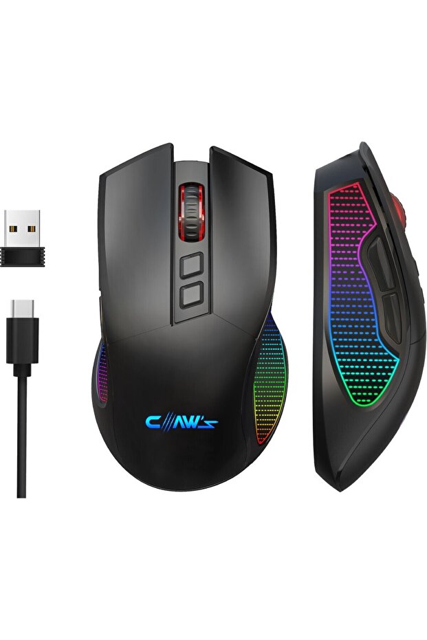 Crossfire Air V1 Tri-Mod Kablosuz 10000 Dpi Pixart 3325 Sensör Makro Yazılım RGB Gaming Mouse Siyah - 1