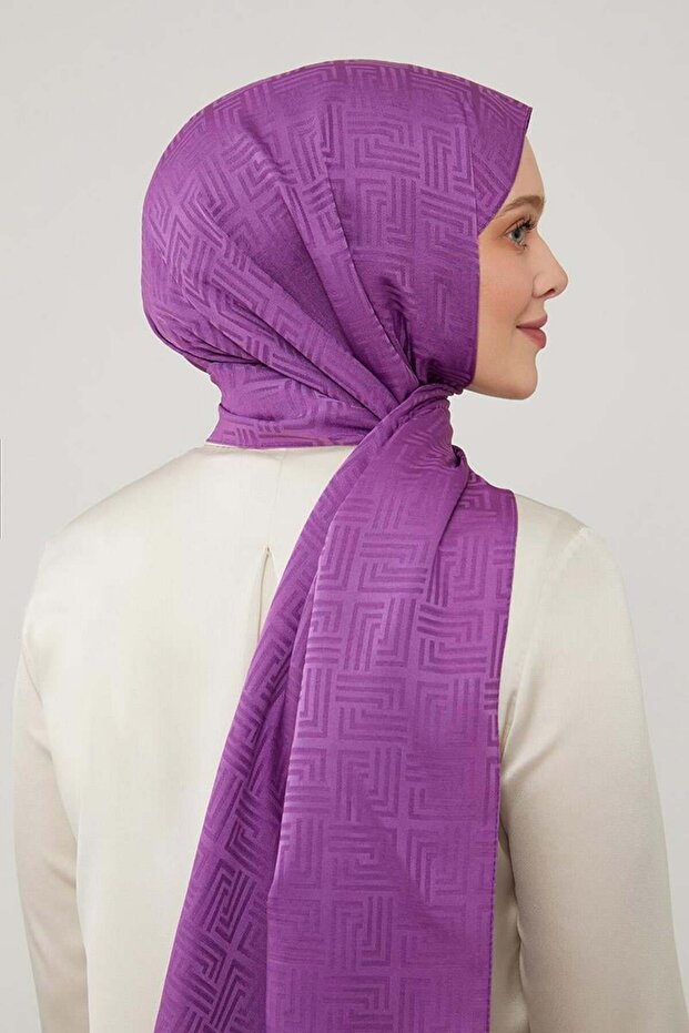 شال متاهة بنفسجي منقوش باللون الأزرق من الجاكار - 3
