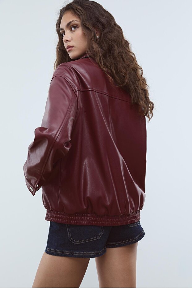 Oversize suni deri ceket - 4