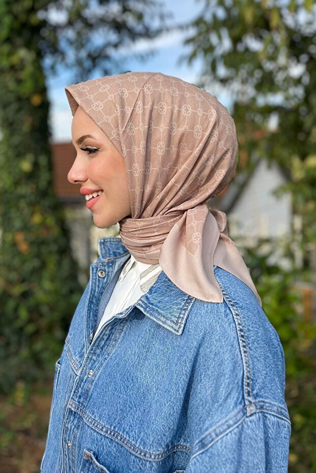Elegance Monogram Eşarp - 1090500-983 - Sütlü Kahve - 1