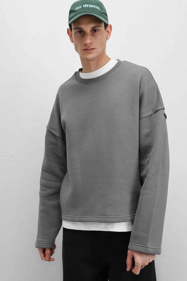 Boxy Fit Basic Sweatshirt Füme - 1