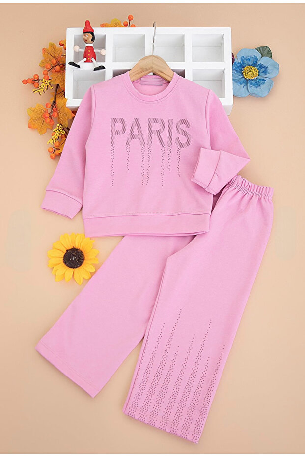 Girl's Paris Printed Tracksuit Set, Ages 3-10