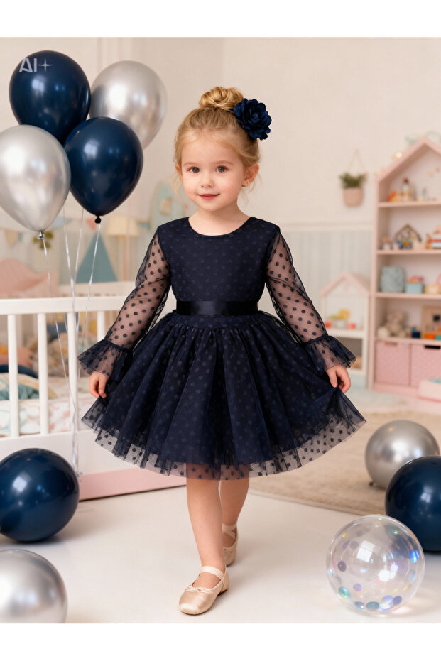 Buckle Polka Dot Tulle Puffy Dress