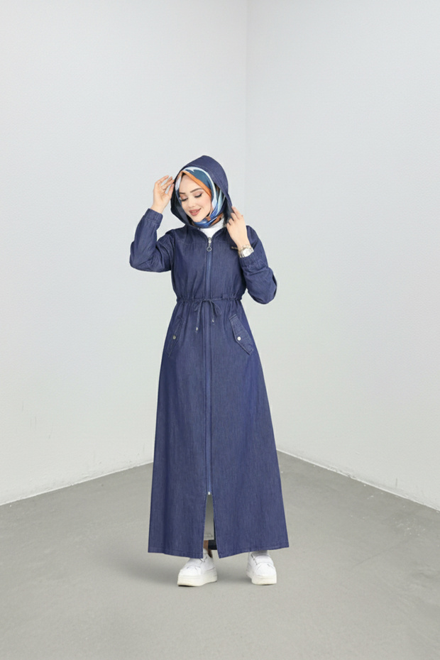 Women's Hooded Zippered Hijab Jeans Cap