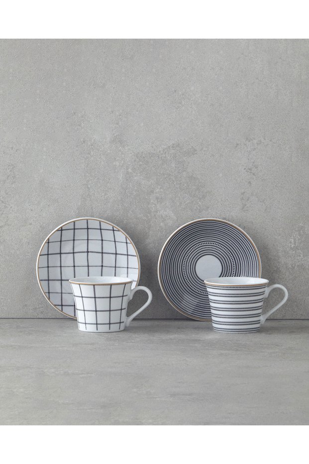 Ashley Porcelain Coffee Cup Set 4 Pieces for 2 People Black