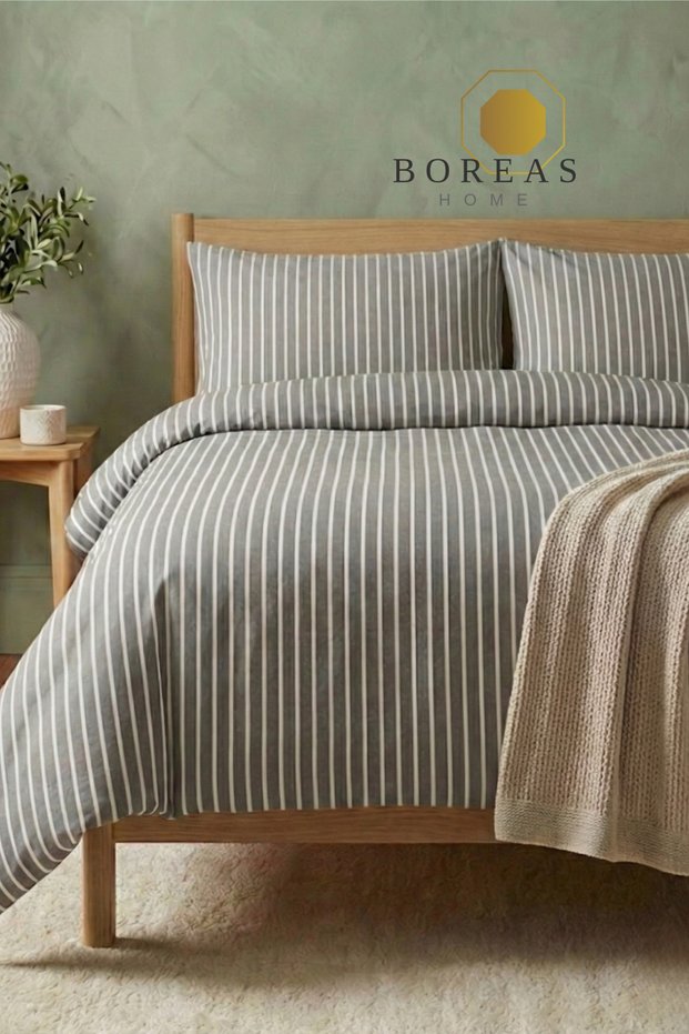 Lines Premium Fitted Bed Sheet Double Duvet Cover Set
