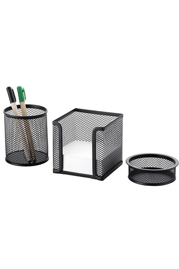 Masa Seti Kalemlik Ataşlık Kağıtlık Seti Perforeli Siyah 8915 - 1