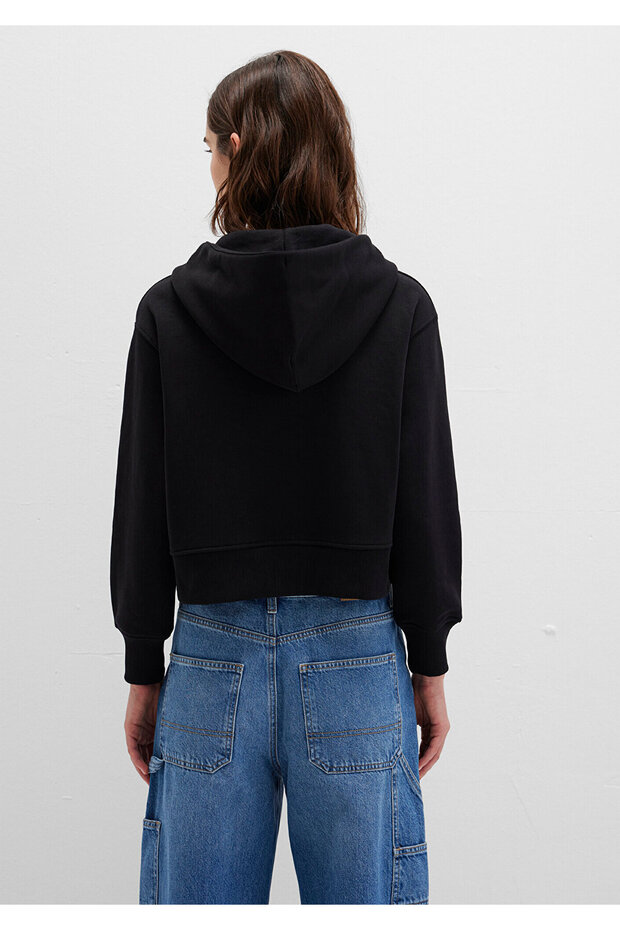 Kapüşonlu Siyah Basic Crop Sweatshirt 1S10388-900 - 5