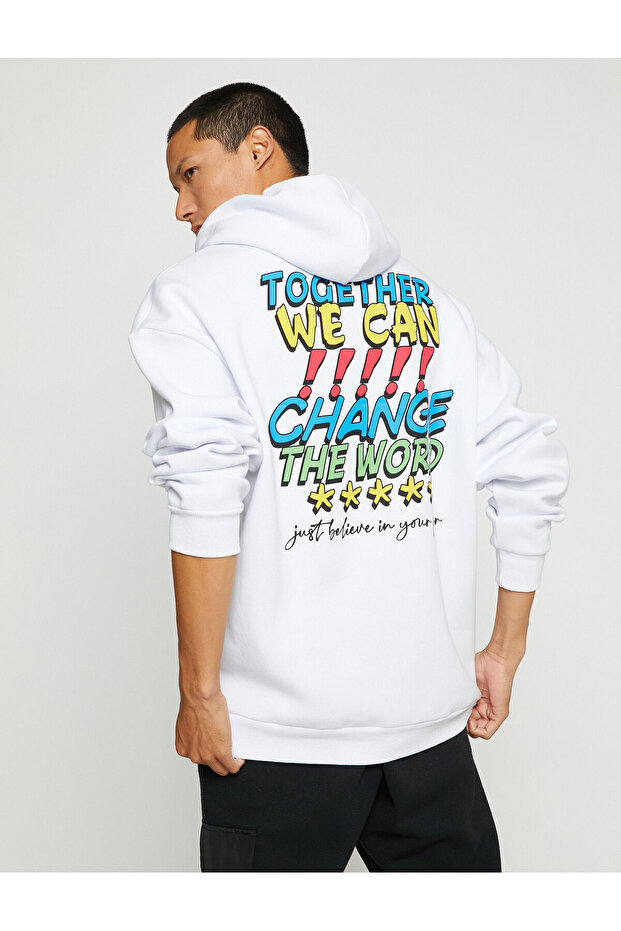 Oversize Sweatshirt Hooded Printed Ribbon