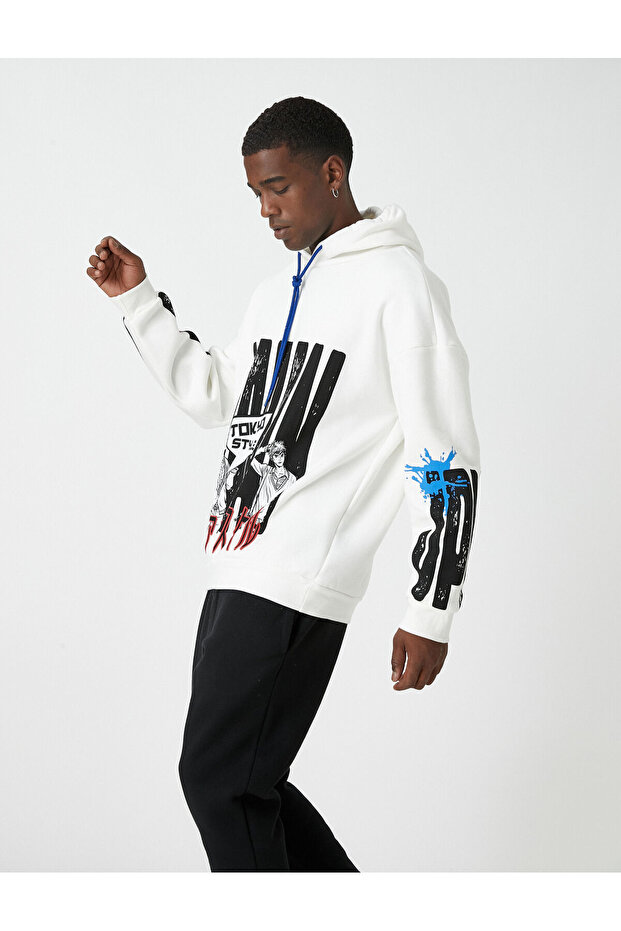 Hoodies Oversized Sweatshirt Far East Printed Fleece-Lined