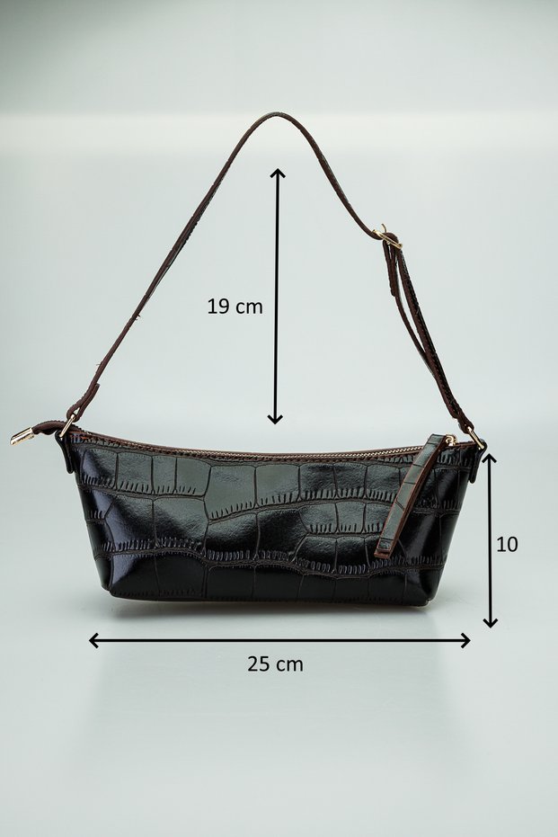 Light Brown Color Croco Pattern Zippered Adjustable Short Strappy Women's Bag