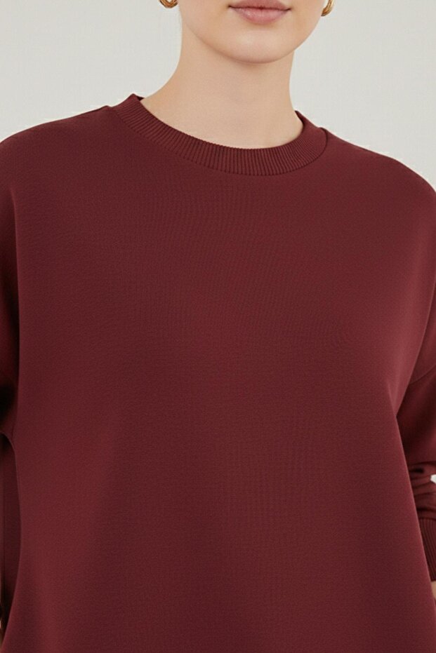 Kadın Basic Tunic - 30645TUN - BURGUNDY - 3