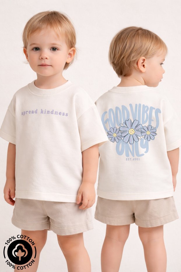 Girl Crew Neck Good Vibes Only Printed 100% Cotton Oversized T-shirt Baby-Child