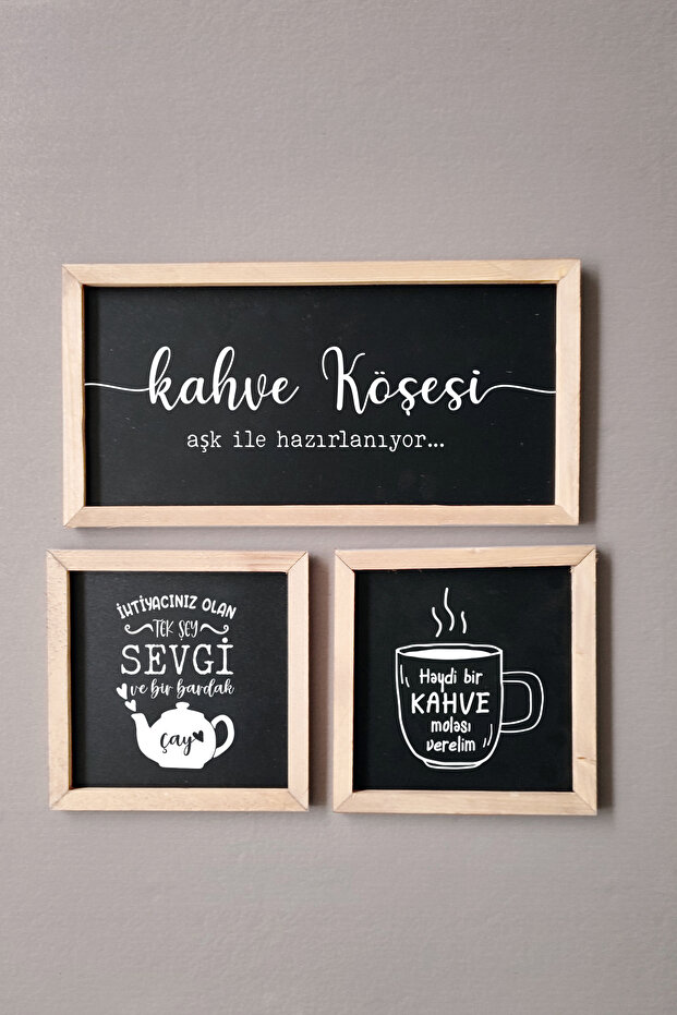 Tea Coffee Corner, Turkish Writing, Let's Have a Coffee Break, Wooden Framed Painting