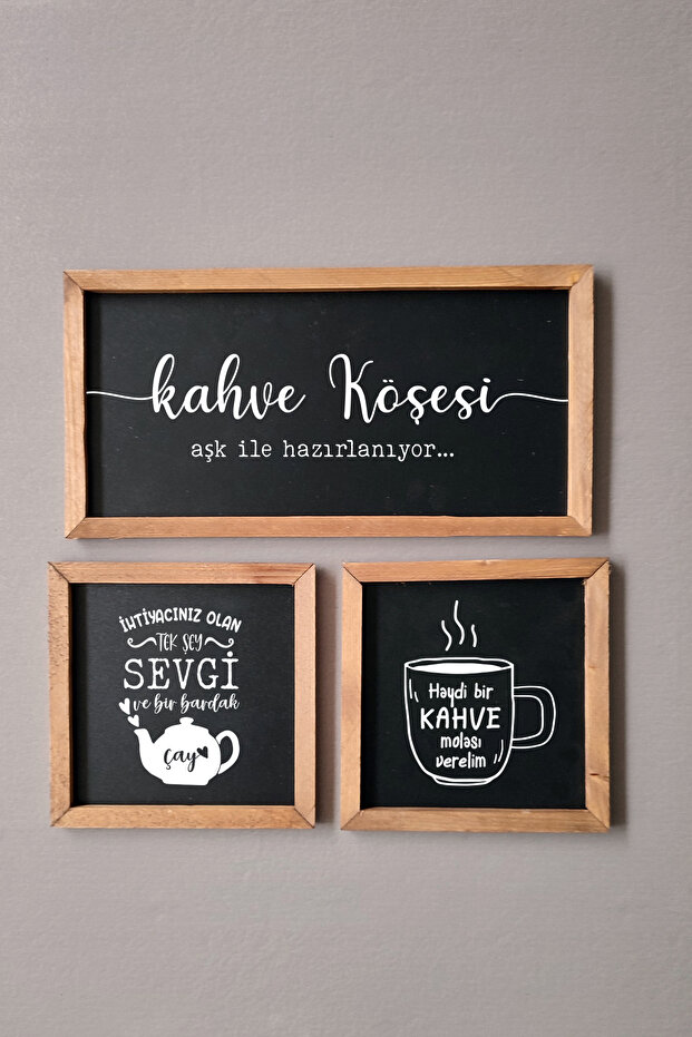 Tea Coffee Corner, Turkish Writing, Let's Have a Coffee Break, Wooden Framed Painting