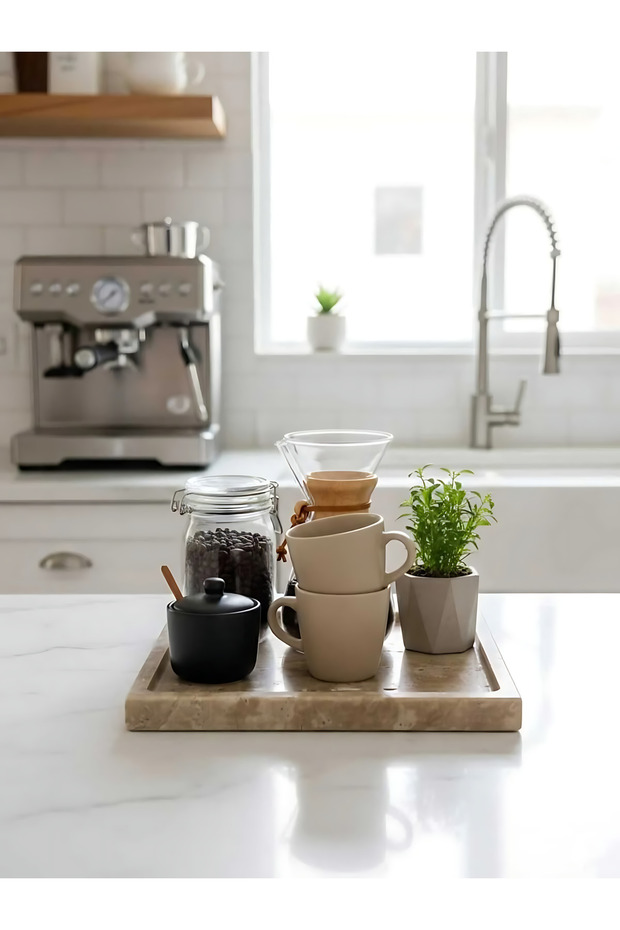 Natural Travertine Marble Tray, Bathroom Organizer, Presentation Plate Square Organizer 22X22 cm