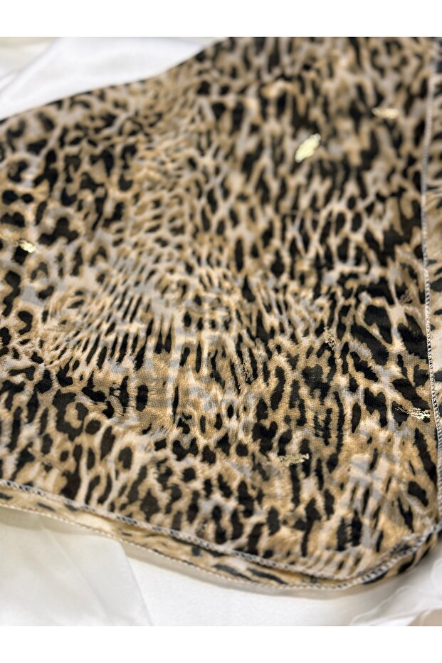 Leopard Patterned Sparkling Chiffon Scarf - 3